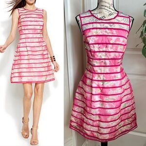 International Concepts INC Printed Illusion Flare Dress Pink Sz 8